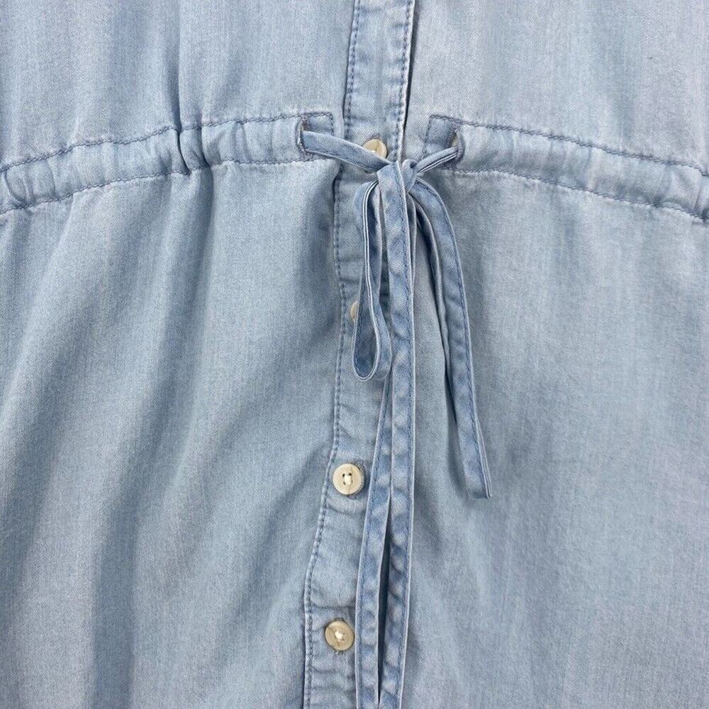 Thread & Supply Shirt Dress Women Medium Blue Button Up Drawstring Waist Pockets - Picture 4 of 14